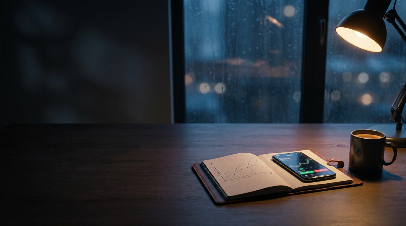 Moody desk scene representing recurring investing and planning