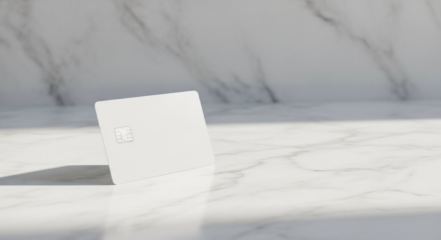 Single credit card on a clean marble surface, financial credit concept