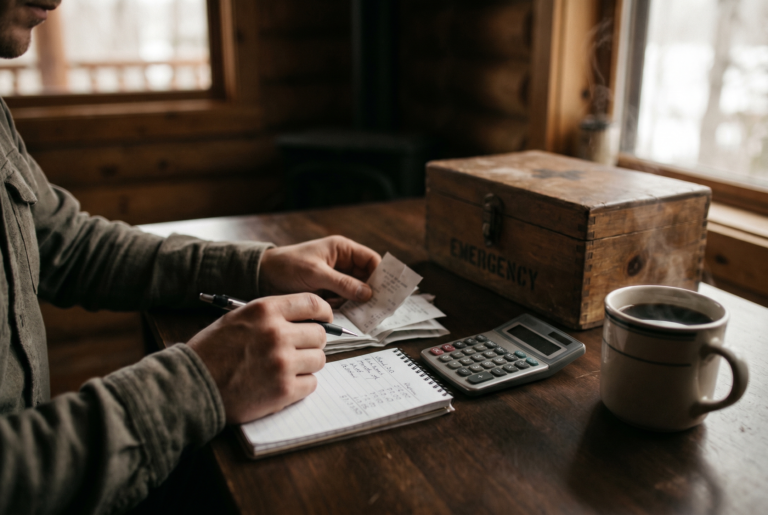 Calculator and budgeting papers on a desk