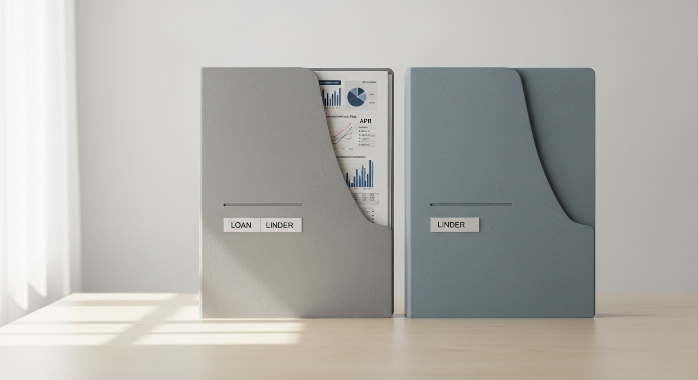 Two loan document folders on an office desk for APR comparison