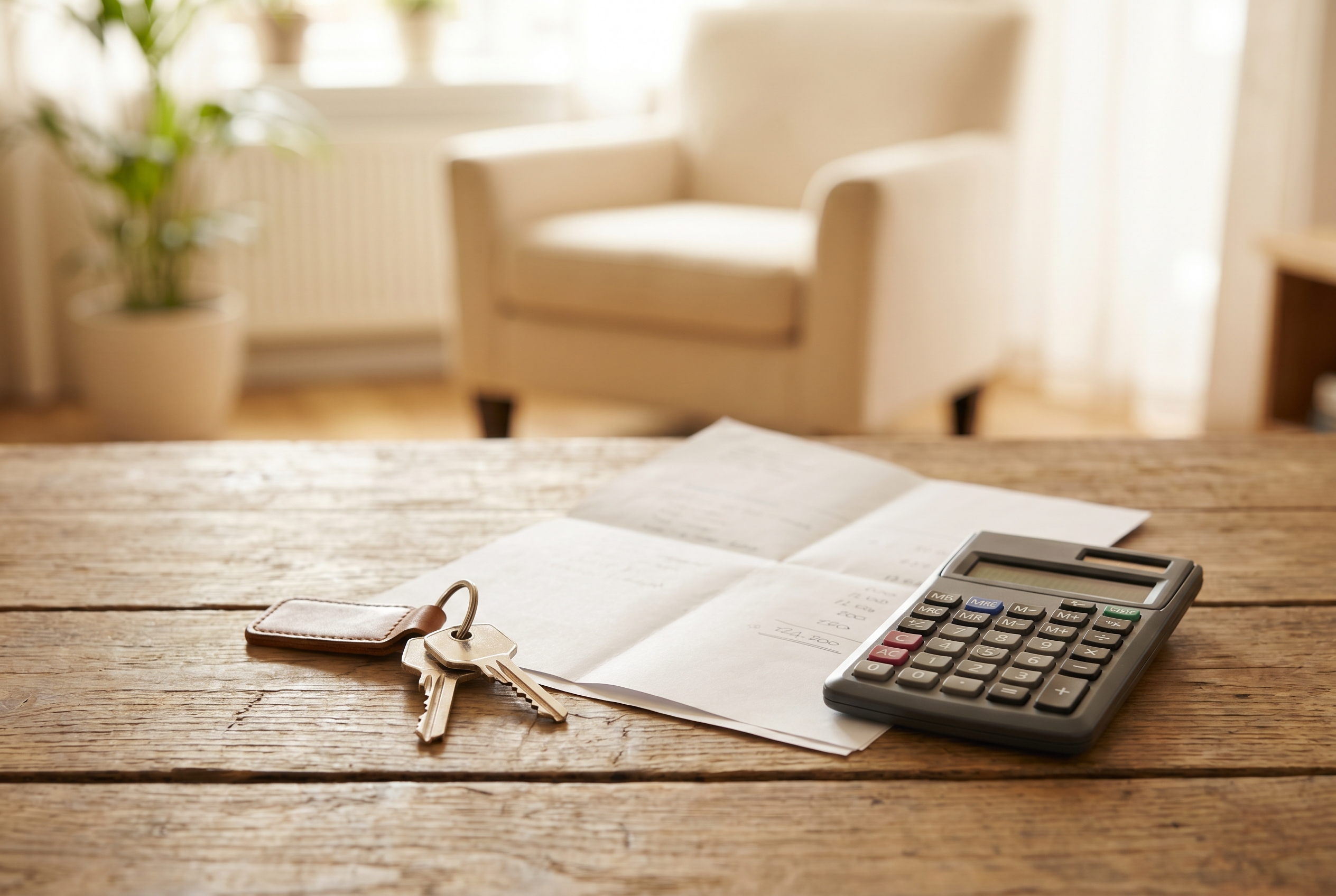 Realistic home loan scene with house keys and documents
