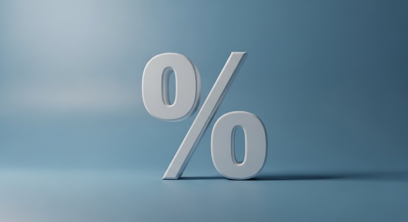 Large percentage symbol on a soft blue background, math and calculation concept