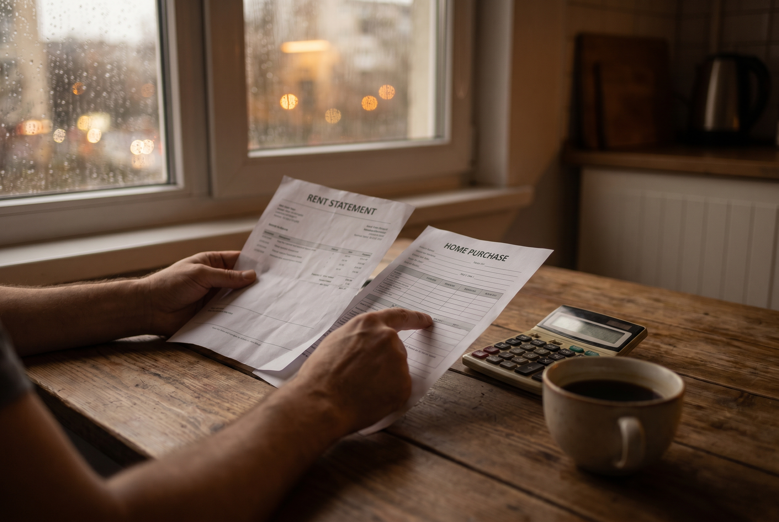 Renting versus buying comparison on a table